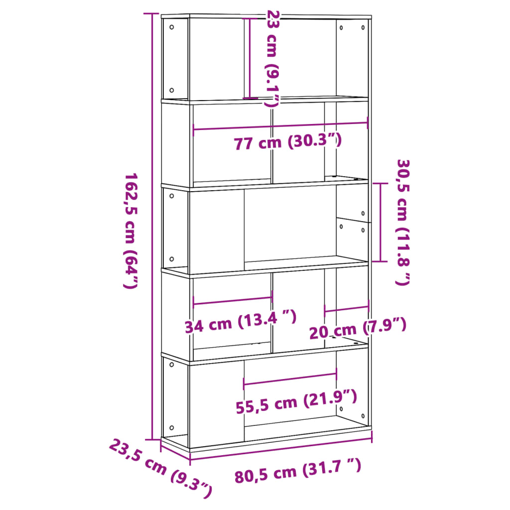 vidaXL Βιβλιοθήκη 5 Επιπέδων 80,5x23,5x162,5 εκ. Επεξεργ. Ξύλο