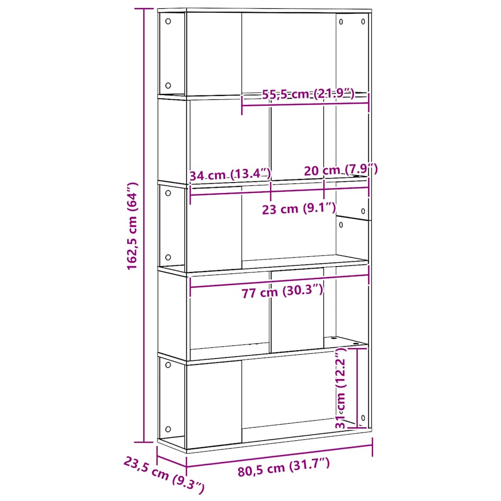 vidaXL Βιβλιοθήκη 5 Επιπέδων Δρυς 80,5x23,5x162,5 εκ. Επεξεργ. Ξύλο