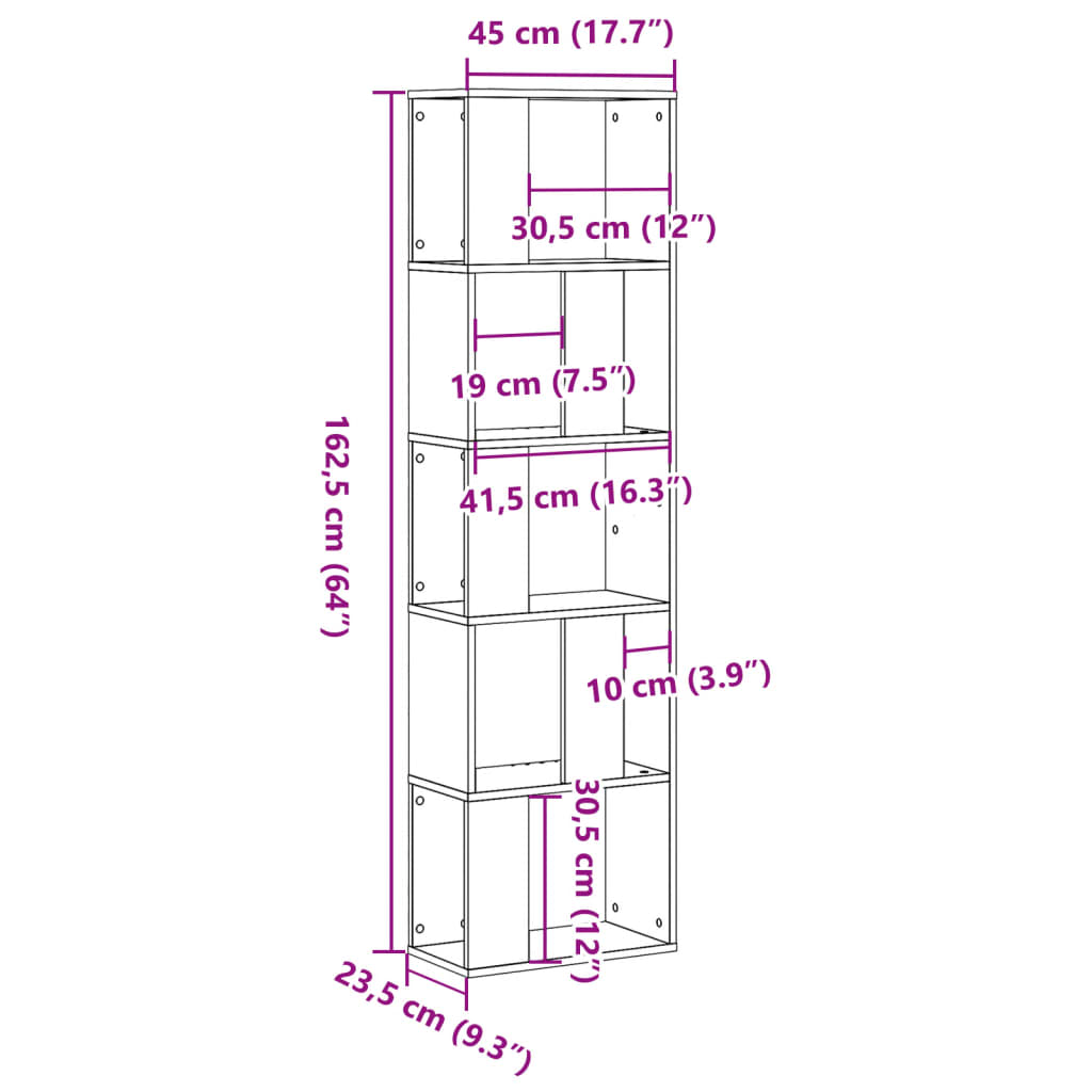 vidaXL Βιβλιοθήκη 5 Επιπέδων Μαύρη 45x23,5x162,5 εκ. Επεξεργ. Ξύλο