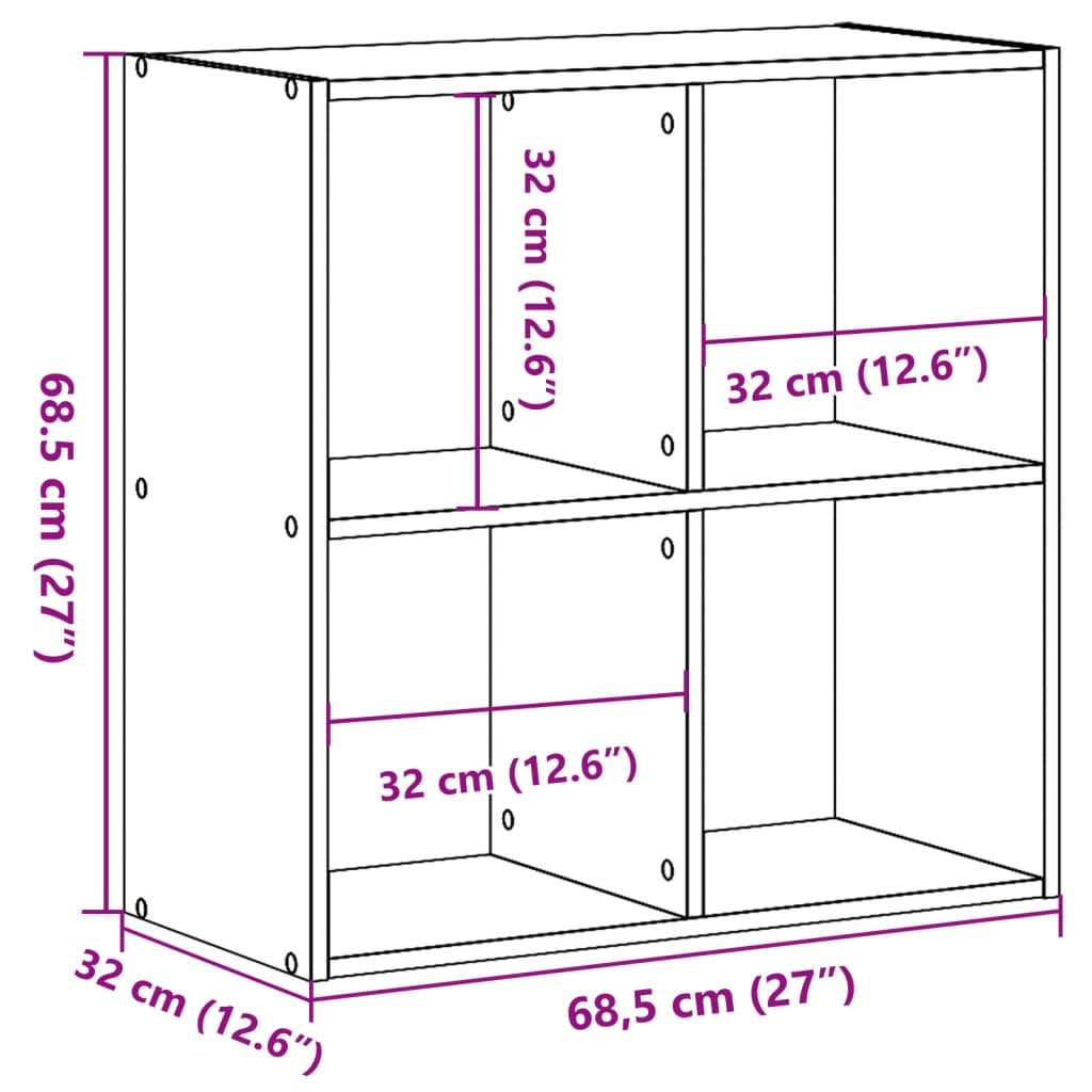 vidaXL Βιβλιοθήκη Μαύρο 68,5x32x68,5 εκ. από Επεξεργασμένο Ξύλο