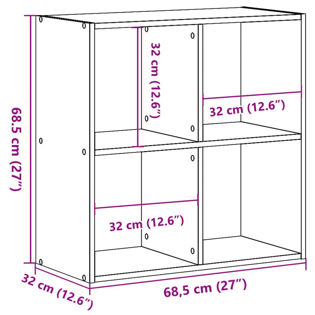 vidaXL Βιβλιοθήκη Όψη Παλαιού Ξύλου 68,5x32x68,5εκ. Επεξεργασμένο Ξύλο