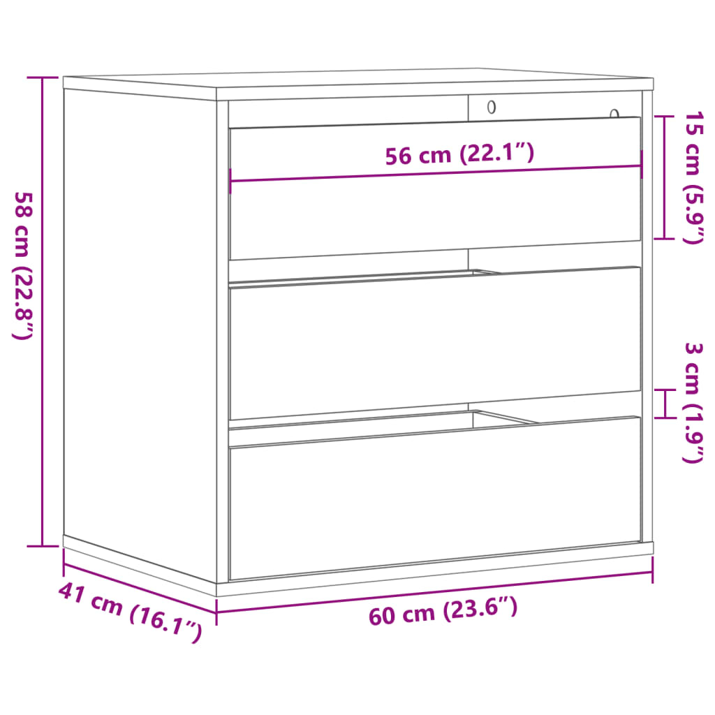 vidaXL Συρταριέρα Γκρι Sonoma 60x41x58 εκ. από Επεξεργ. Ξύλο