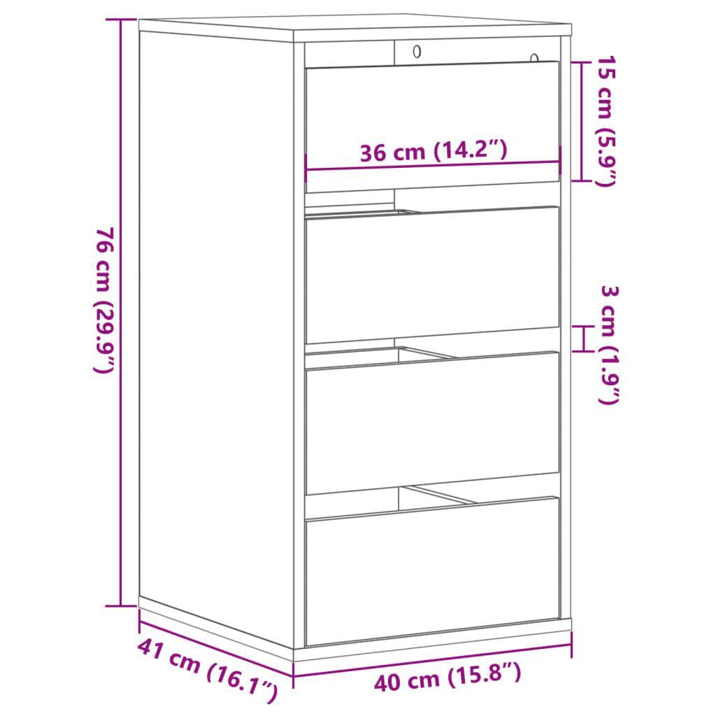 vidaXL Συρταριέρα Γκρι Sonoma 40x41x76 εκ. από Επεξεργ. Ξύλο