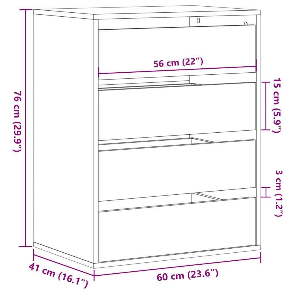 vidaXL Συρταριέρα Γωνιακή Αρτισιανή Δρυς 60x41x76 εκ. Επεξεργ. Ξύλο