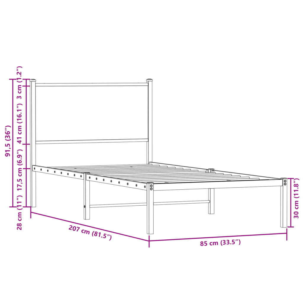 vidaXL Σκελετός Κρεβ. Χωρίς Στρώμα Sonoma Δρυς 80x200 εκ. Μεταλλικό