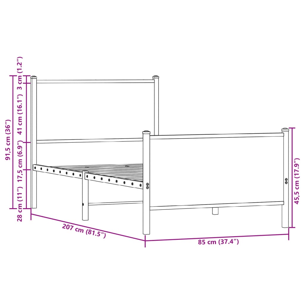vidaXL Σκελετός Κρεβ. Χωρίς Στρώμα Sonoma Δρυς 80x200 εκ. Μεταλλικό