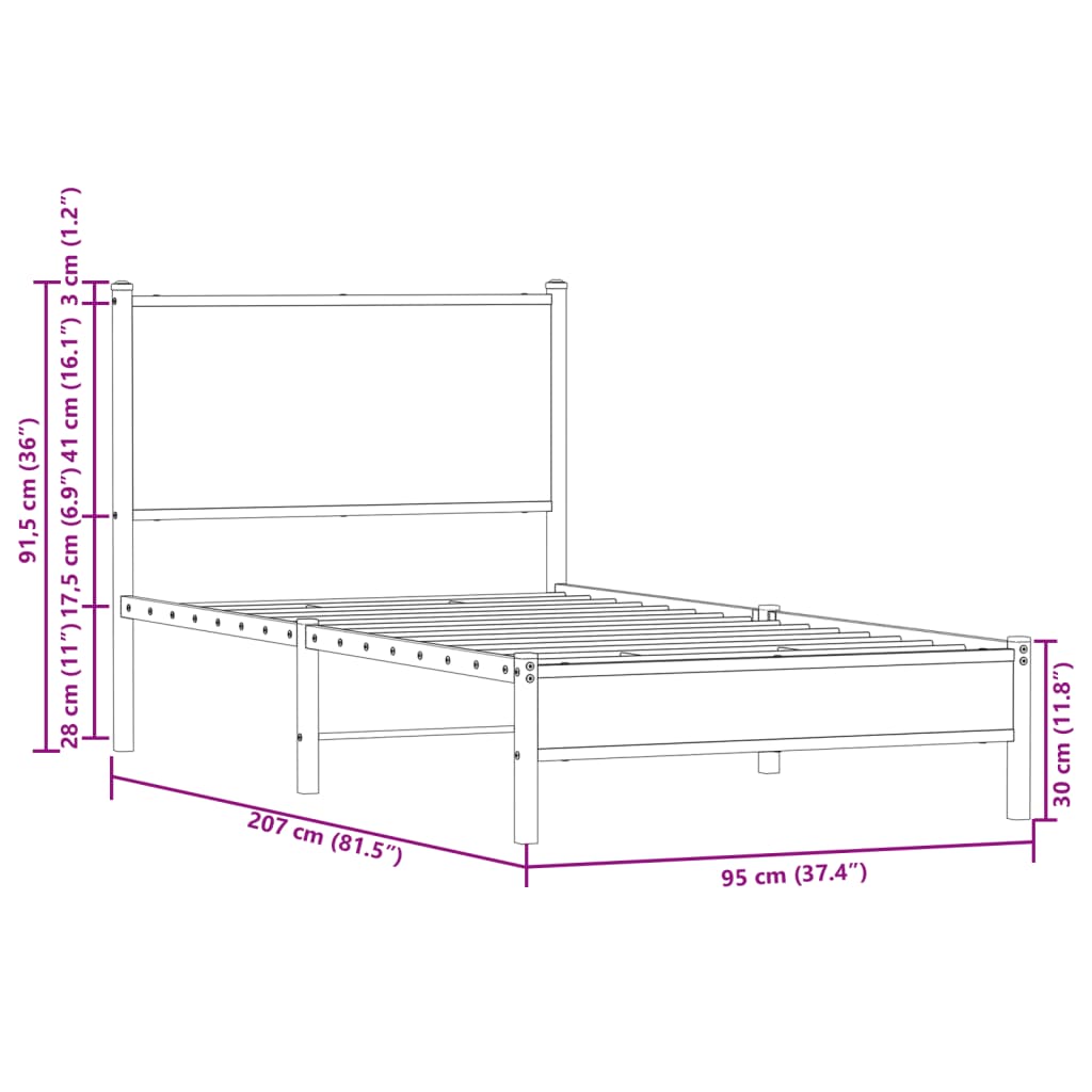 vidaXL Σκελετός Κρεβ. Χωρίς Στρώμα Sonoma Δρυς 90x200 εκ. Μεταλλικό