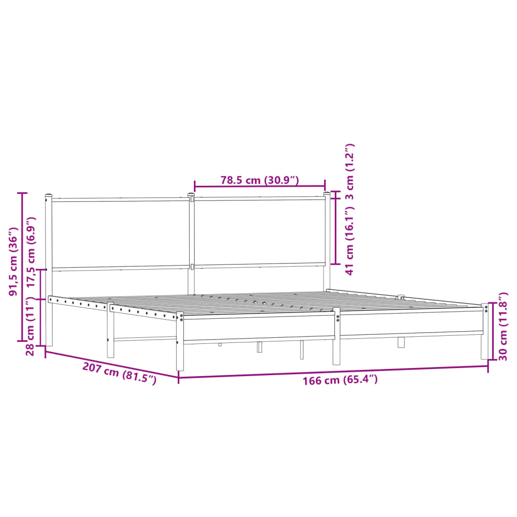 vidaXL Σκελετός Κρεβ. Χωρίς Στρώμα Sonoma Δρυς 160x200 εκ. Μεταλλικό