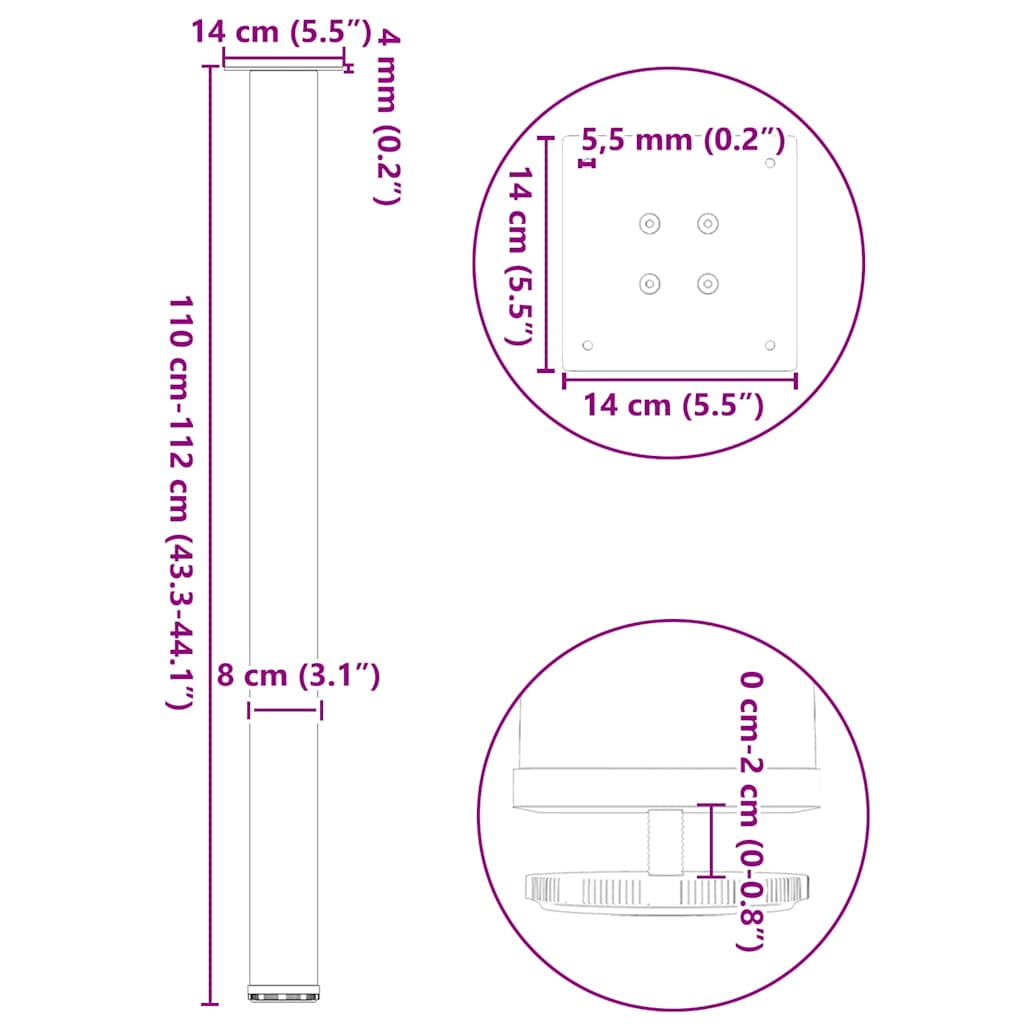 vidaXL Πόδια Τραπεζιού Μπαρ 4 τεμ. Μαύρο 110-112 εκ. Ατσάλινο