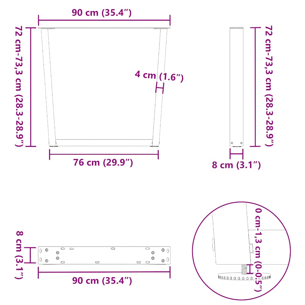 vidaXL Πόδια Τραπεζαρίας Σχήματος V 2 τεμ. Μαύρο 90x(72-73,3) εκ. Ατσάλι
