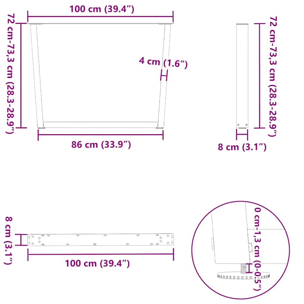 vidaXL Πόδια Τραπεζαρίας Σχήματος V 2 τεμ. Ανθρακί 100x(72-73,3) εκ. Ατσάλι