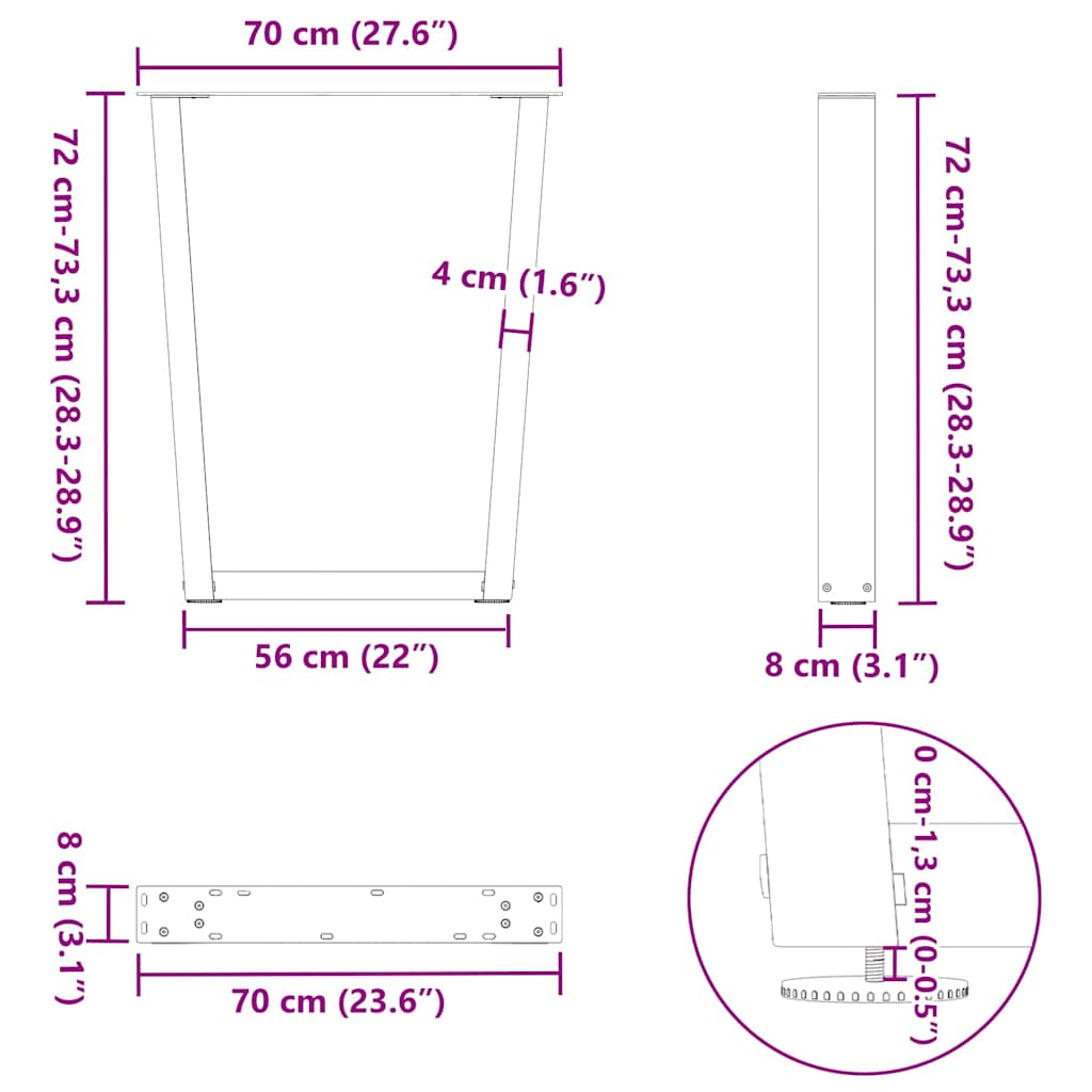 vidaXL Πόδια Τραπεζαρίας Σχήματος V 3 τεμ. Λευκά 70x(72-73,3) εκ. Ατσάλι
