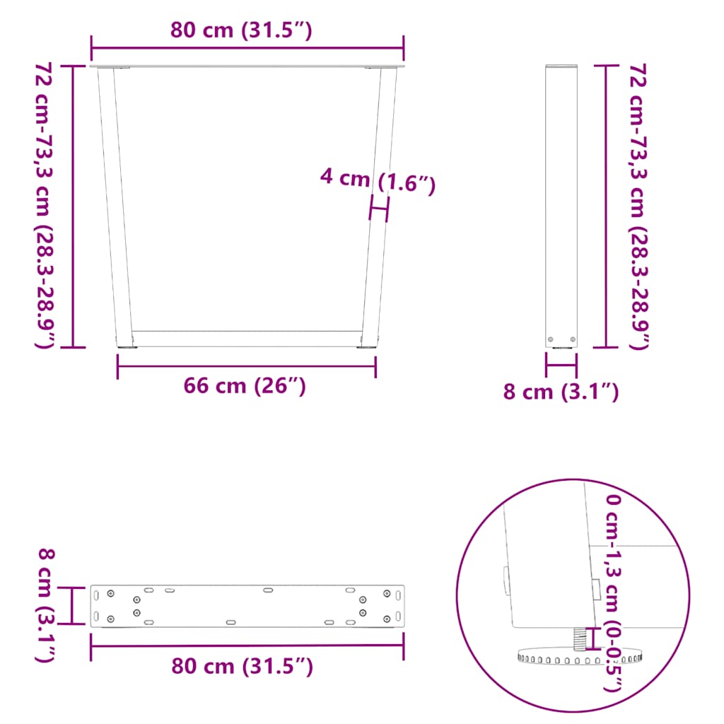 vidaXL Πόδια Τραπεζαρίας Σχήματος V 3 τεμ. Λευκά 80x(72-73,3) εκ. Ατσάλι