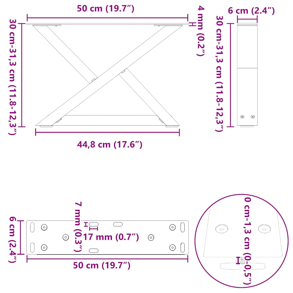 vidaXL Πόδια Τραπεζιού Σαλονιού 2 τεμ. Ανθρακί 50x(30-31,3) εκ. Ατσάλι