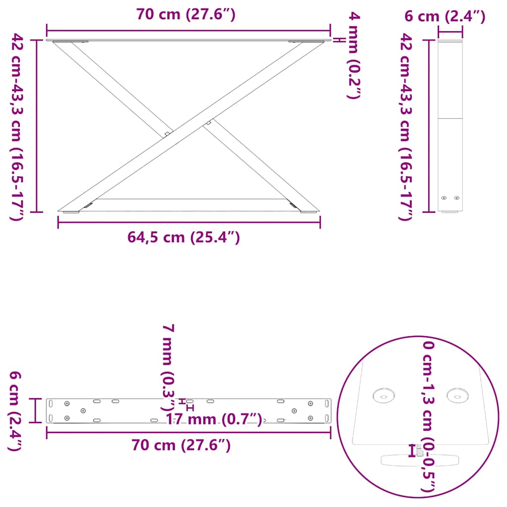 vidaXL Πόδια Τραπεζιού Σαλονιού 2 τεμ. Λευκά 70x(42-43,3) εκ. Ατσάλι