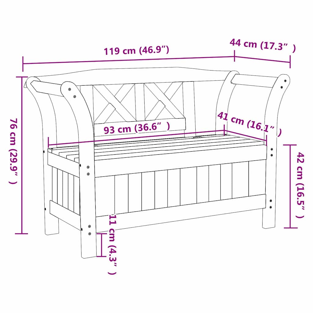 vidaXL Πάγκος Αποθήκευσης Κήπου Καφέ 119 x 76 x 44εκ.