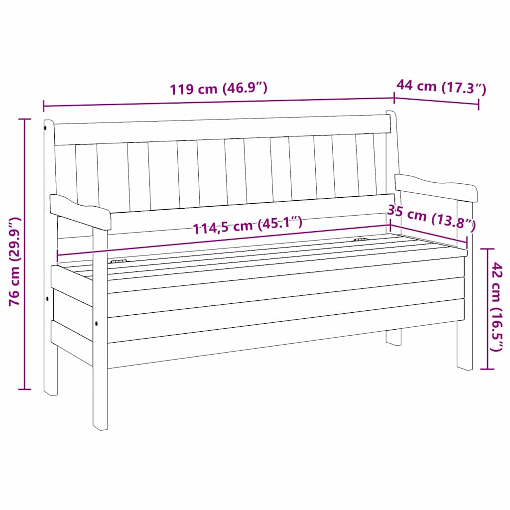 vidaXL Εξωτερικός πάγκος Καφέ 119 x 44 x 76 εκ. Στερεά ξυλεία πεύκου