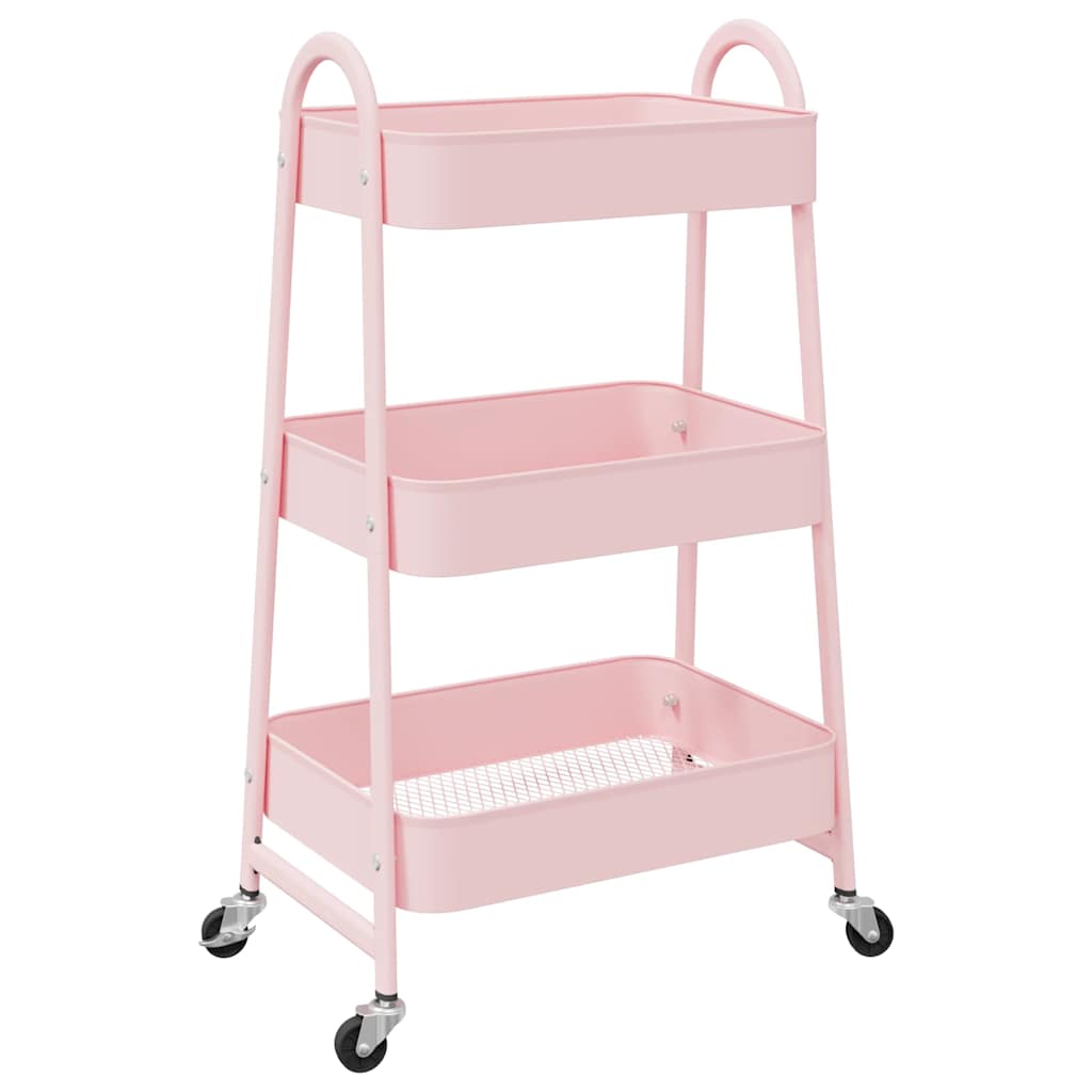 vidaXL Τρόλεϊ αποθήκευσης 3 επιπέδων ροζ 42x41,5x77 cm Ατσάλι
