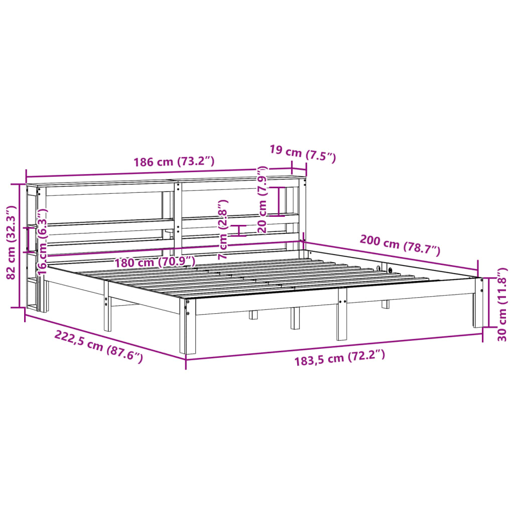 vidaXL Πλαίσιο Κρεβατιού με Κεφαλάρι 180x200 εκ. από Μασίφ Ξύλο Πεύκου