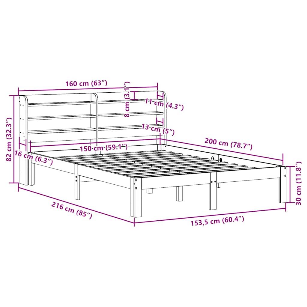 vidaXL Πλαίσιο Κρεβατιού Κεφαλάρι Λευκό 150x200εκ Μασίφ Πεύκο
