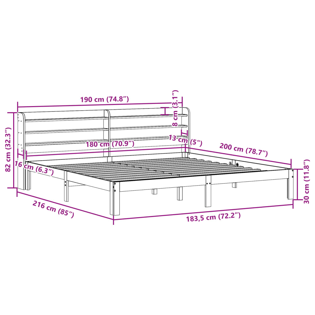 vidaXL Πλαίσιο Κρεβατιού με Κεφαλάρι 180x200 εκ. από Μασίφ Ξύλο Πεύκου