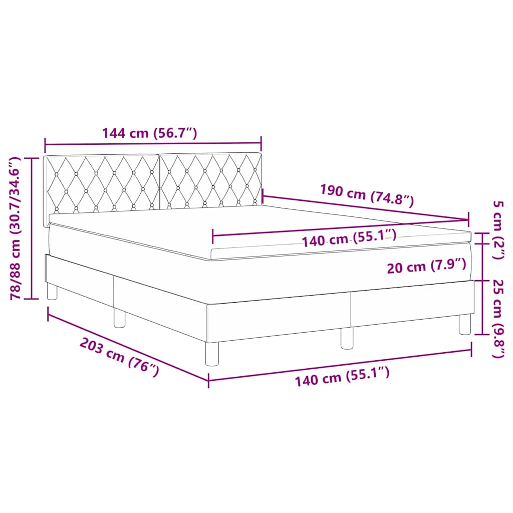 Κρεβάτι Box Spring με Στρώμα vidaXL Ανοιχτό Γκρι 140x190 εκ Βελούδο