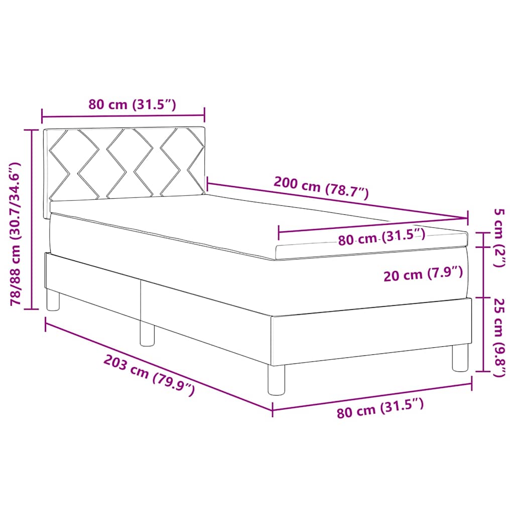 vidaXL Κρεβάτι με ελατήρια με μαξιλάρι Μαύρο 80 x 200 cm Βελούδο
