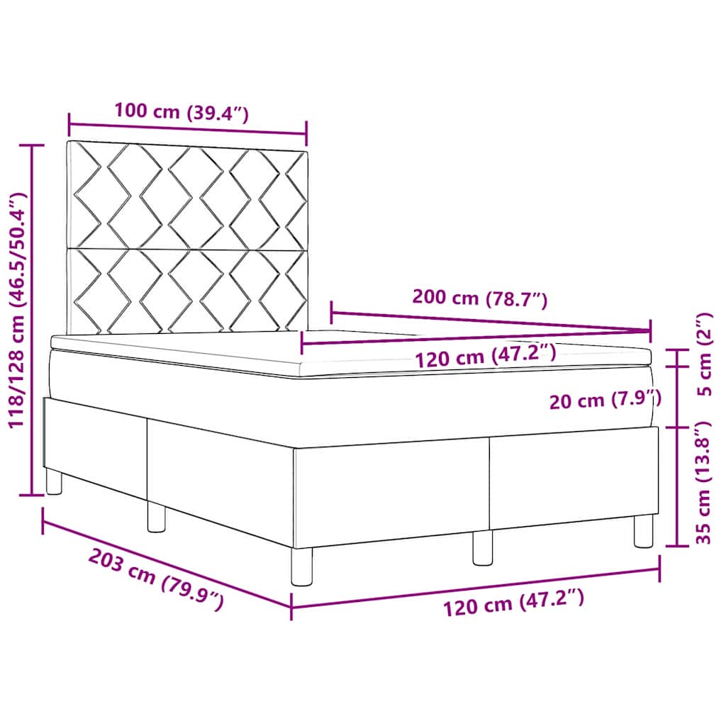 vidaXL Κρεβάτι με ελατήρια με στρώμα Μαύρο 120 x 200 cm ύφασμα