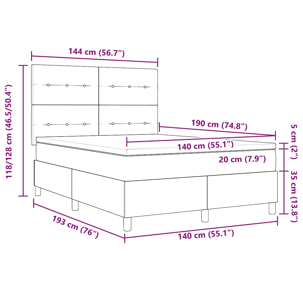 vidaXL Κρεβάτι με ελατήρια Ανοιχτό γκρι 140 x 190 cm Βελούδο