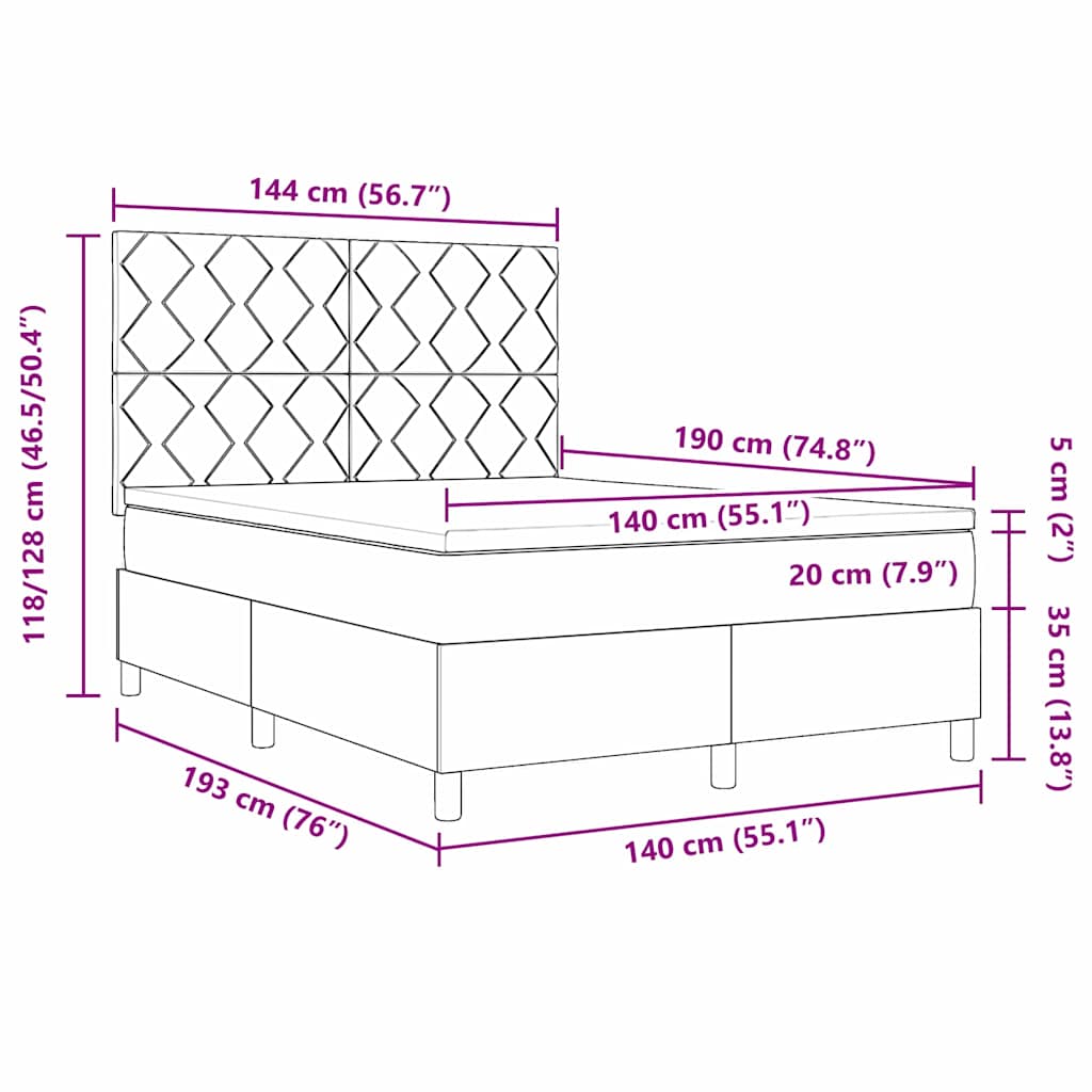vidaXL Κρεβάτι με ελατήρια με κεφαλάρι Ροζ 140 x 190 cm Βελούδο