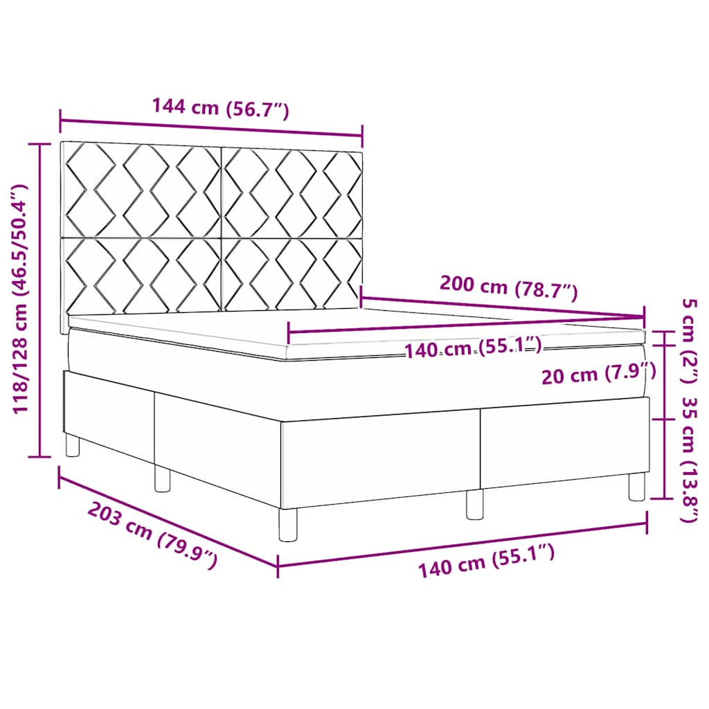 vidaXL Κρεβάτι με ελατήρια Σκούρο Μπλε 140 x 200 cm Βελούδο