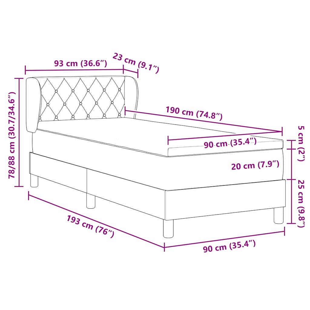 vidaXL Κρεβάτι με ελατήρια με στρώμα Μαύρο 90 x 190 cm Βελούδο