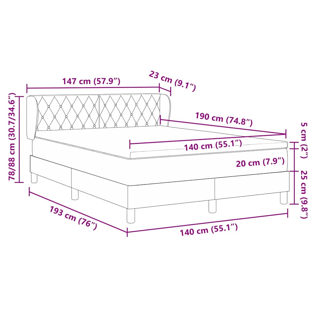 vidaXL Κρεβάτι με ελατήρια Σκούρο Μπλε 140 x 190 cm Βελούδο