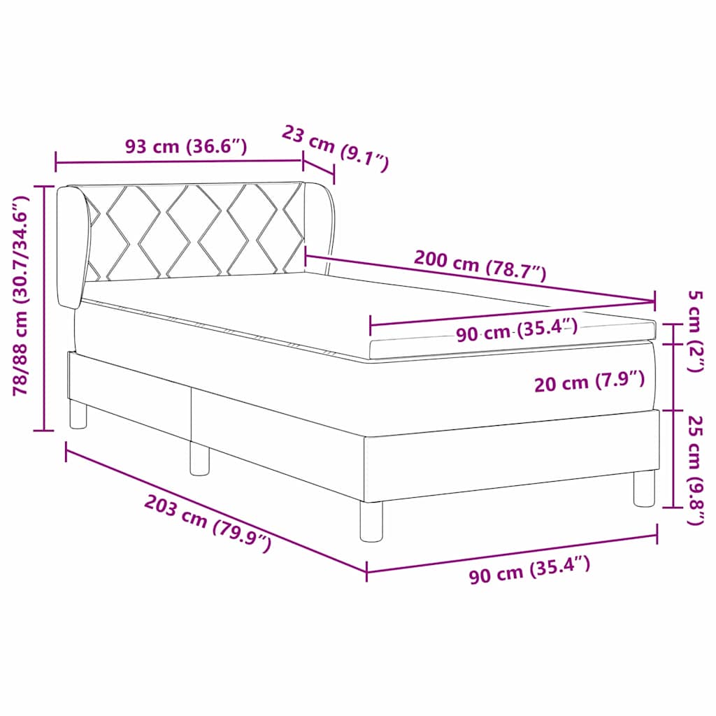 vidaXL Κρεβάτι με ελατήρια με κεφαλάρι Μαύρο 90 x 200 cm Βελούδο