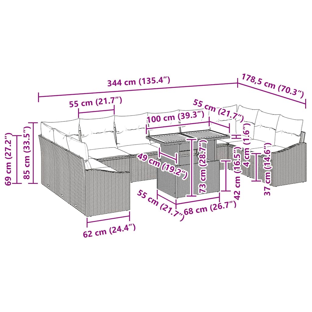 vidaXL Σετ Εξωτερικής Τραπεζαρίας 11 Τεμαχίων με Μαξιλάρια Μαύρο Poly Rattan Ακακία