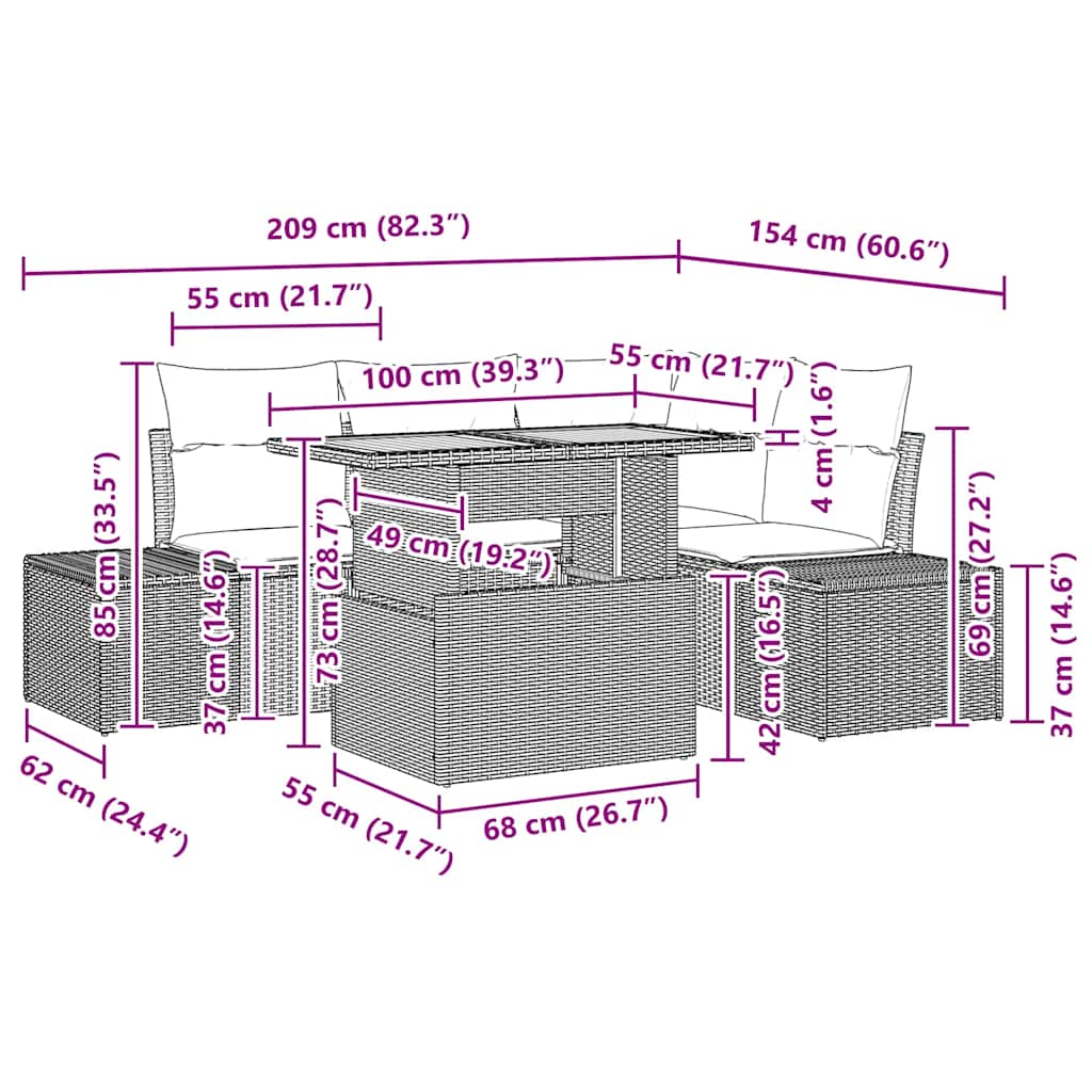 vidaXL Σετ Γεύματος 5 Τεμαχίων με Μαξιλάρια – Μπεζ Πολυ Ρατάν Ακακία