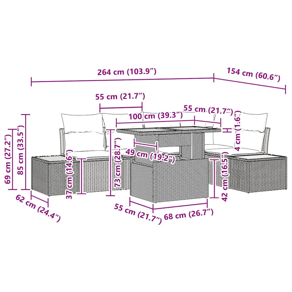 vidaXL Σέτ φαγητού για κήπο 6 pcs Γκρι και Καφέ 100 x 55 x 73 εκ