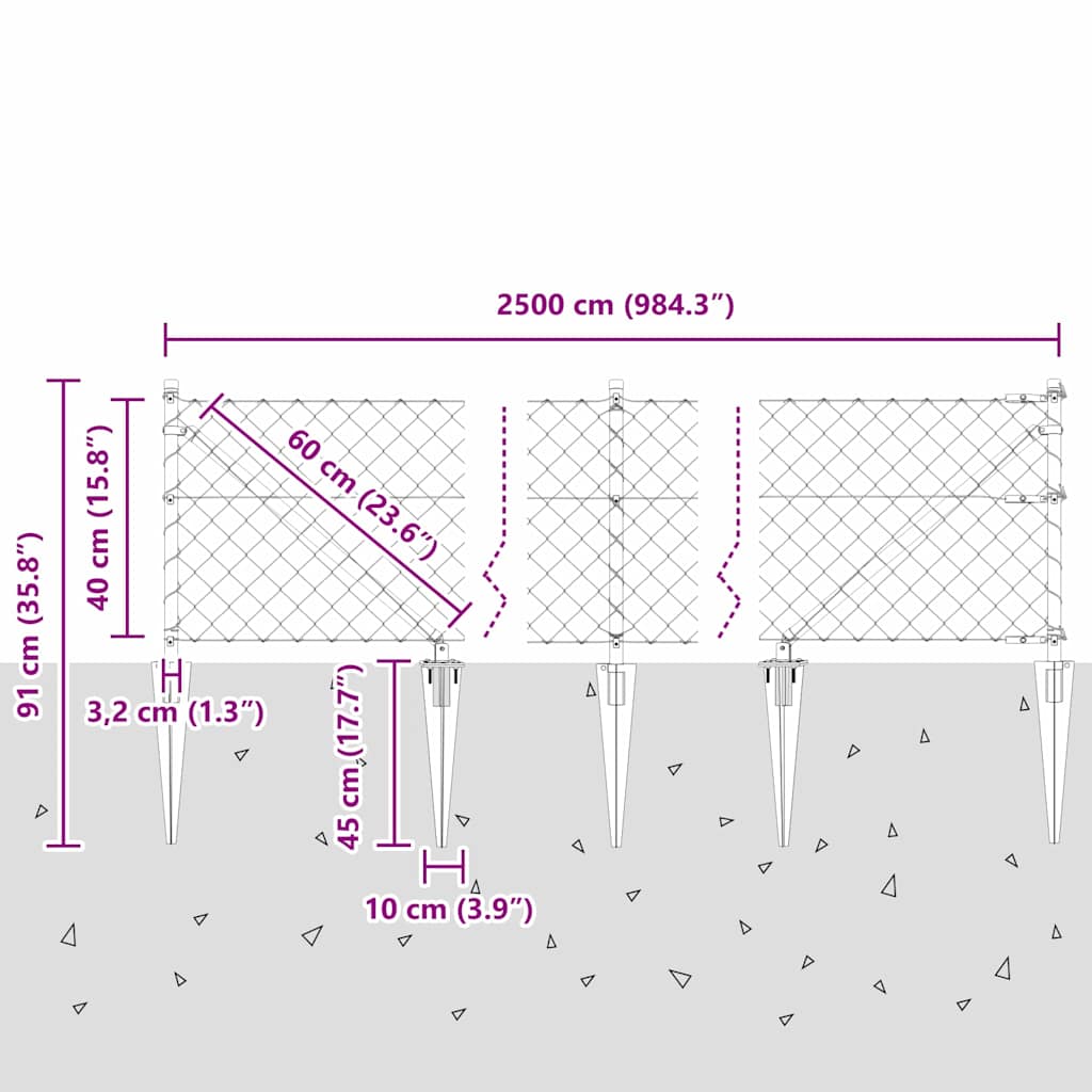 vidaXL Σετ Στύλων Φράχτη Ασημί 25 x 0.4 μ Γαλβανισμένος χάλυβας