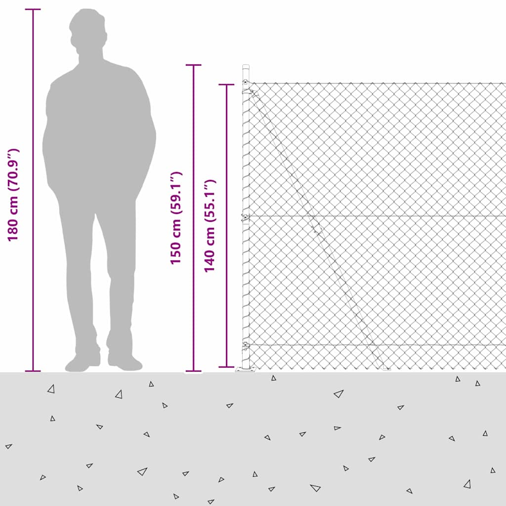 vidaXL Φράχτης από αλυσίδα με στήλες Πράσινο 1.4 x 10 m Ατσάλι