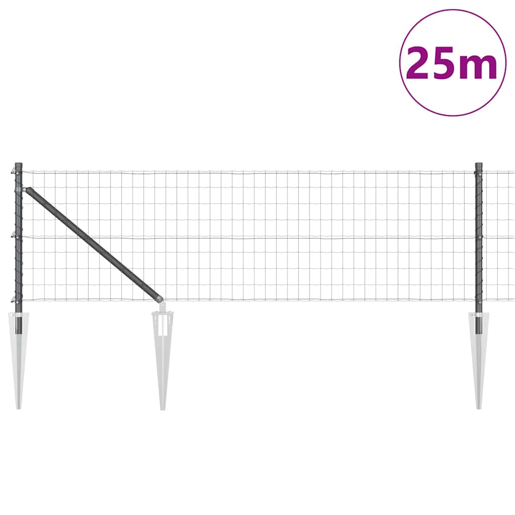 vidaXL Euro Fence με 13 Στερεώσεις 0.6x25 m Γαλβανισμένος Χάλυβας Γκρι
