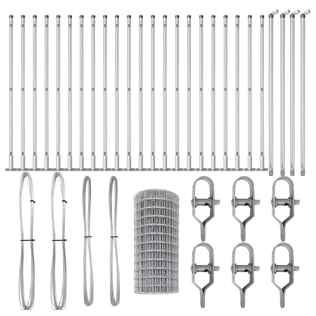 vidaXL Ευρωπαϊκή Περίφραξη με 13 Φλαντζωμένες Στήλες 0.6x50 μ Γαλβανισμένος Χάλυβας