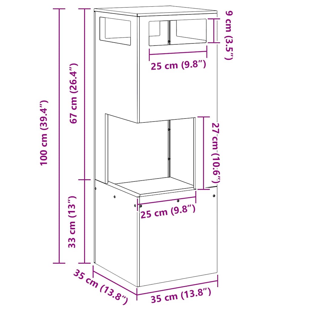 vidaXL Φωτιά Μπολ Μαύρο 35 x 35 x 100 εκ Ατσάλι Σκληρυθέν στον Αέρα