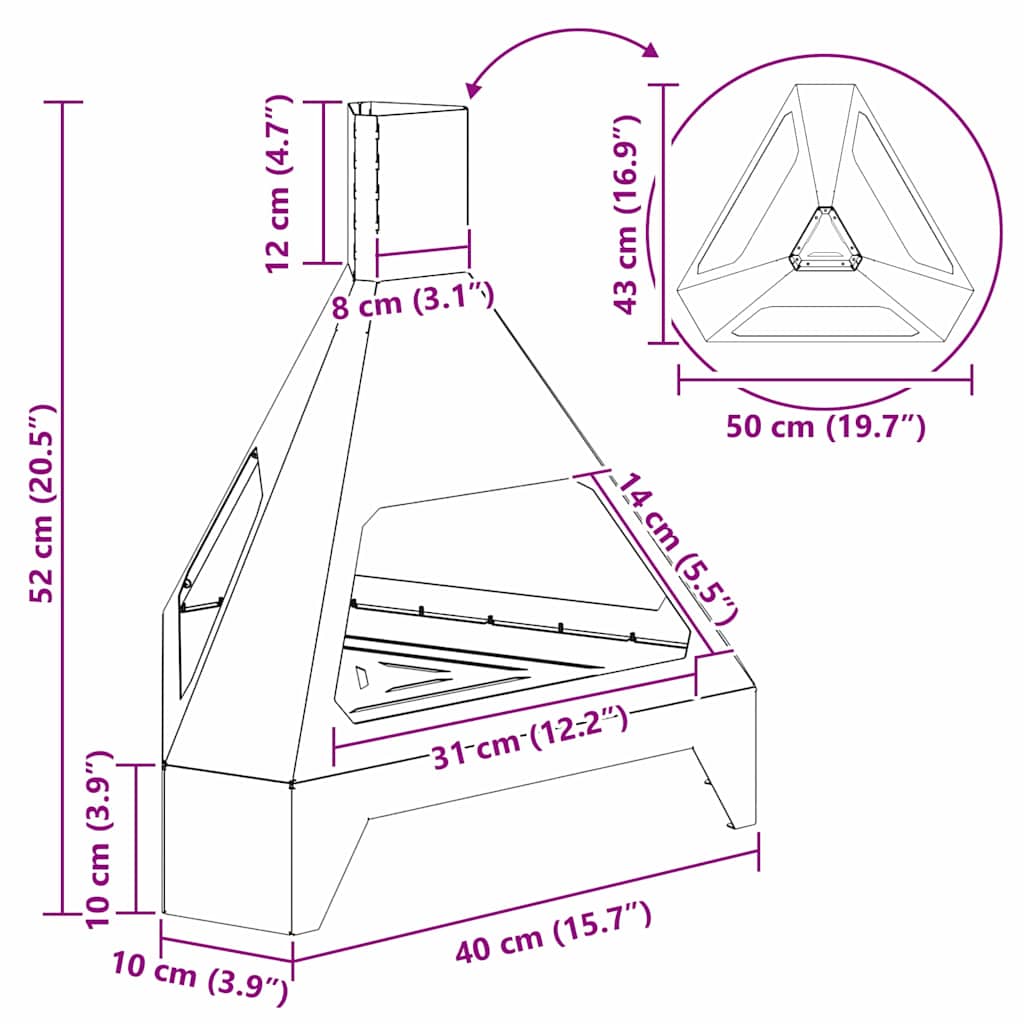 vidaXL Φωτιά σε μπολ Μαύρο 50 x 43 x 52 εκ. Ατσάλι Σκληρυθέν στον Αέρα
