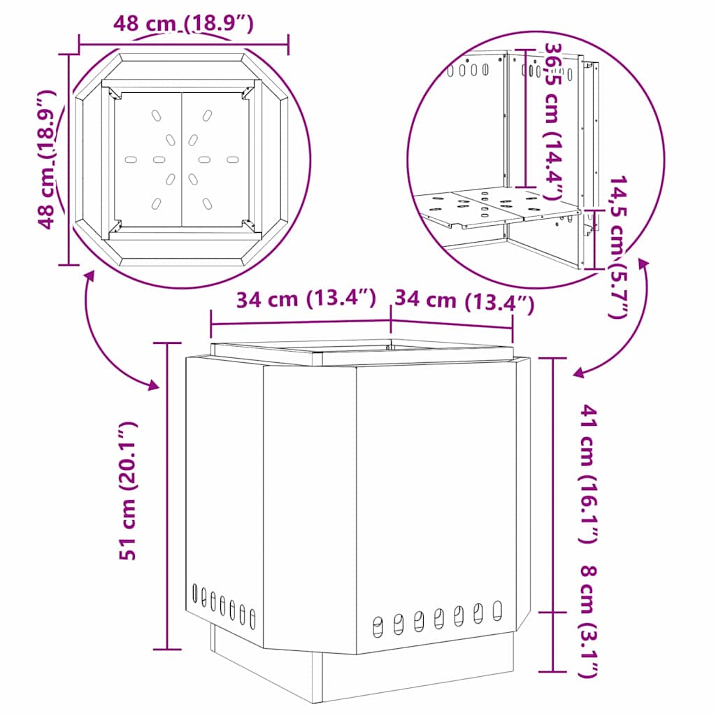 vidaXL Σόμπα Φωτιάς Χωρίς Καπνό Μαύρο 48 x 48 x 51 cm Ατσάλι
