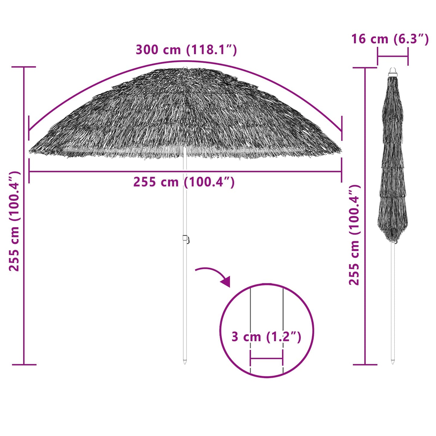 vidaXL Παράσολα Παραλίας Φυσικό 255 x 255 x 255 εκ