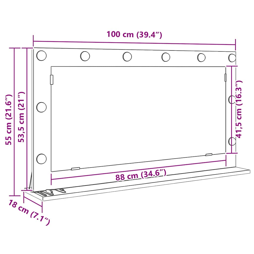 vidaXL Καθρέφτης τουαλέτας Artisan Oak 100 x 55 x 18 εκ. Ορθογώνιος