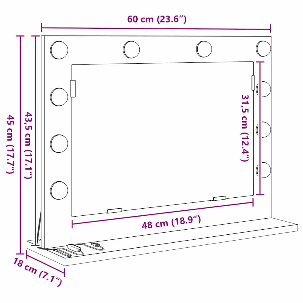 vidaXL Καθρέφτης τουαλέτας Ορθογώνιος Λευκό 60 x 45 x 18 εκ.