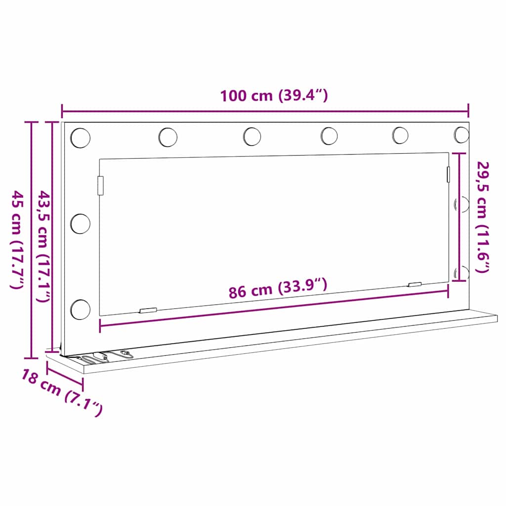 vidaXL Καθρέφτης τουαλέτας Ορθογώνιος Λευκό 100 x 45 x 18 εκ.
