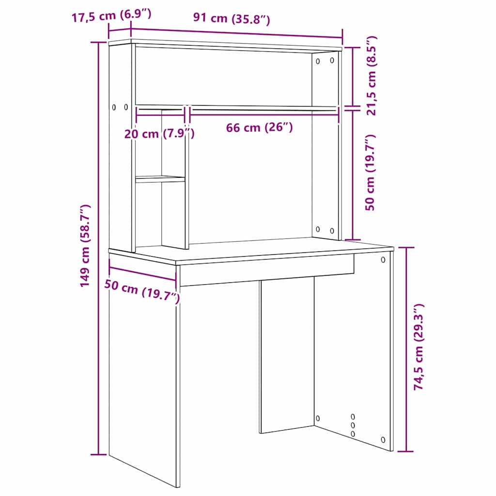vidaXL Γραφείο Artisan Oak 91 x 50 x 149 εκ Επεξεργασμένο Ξύλο
