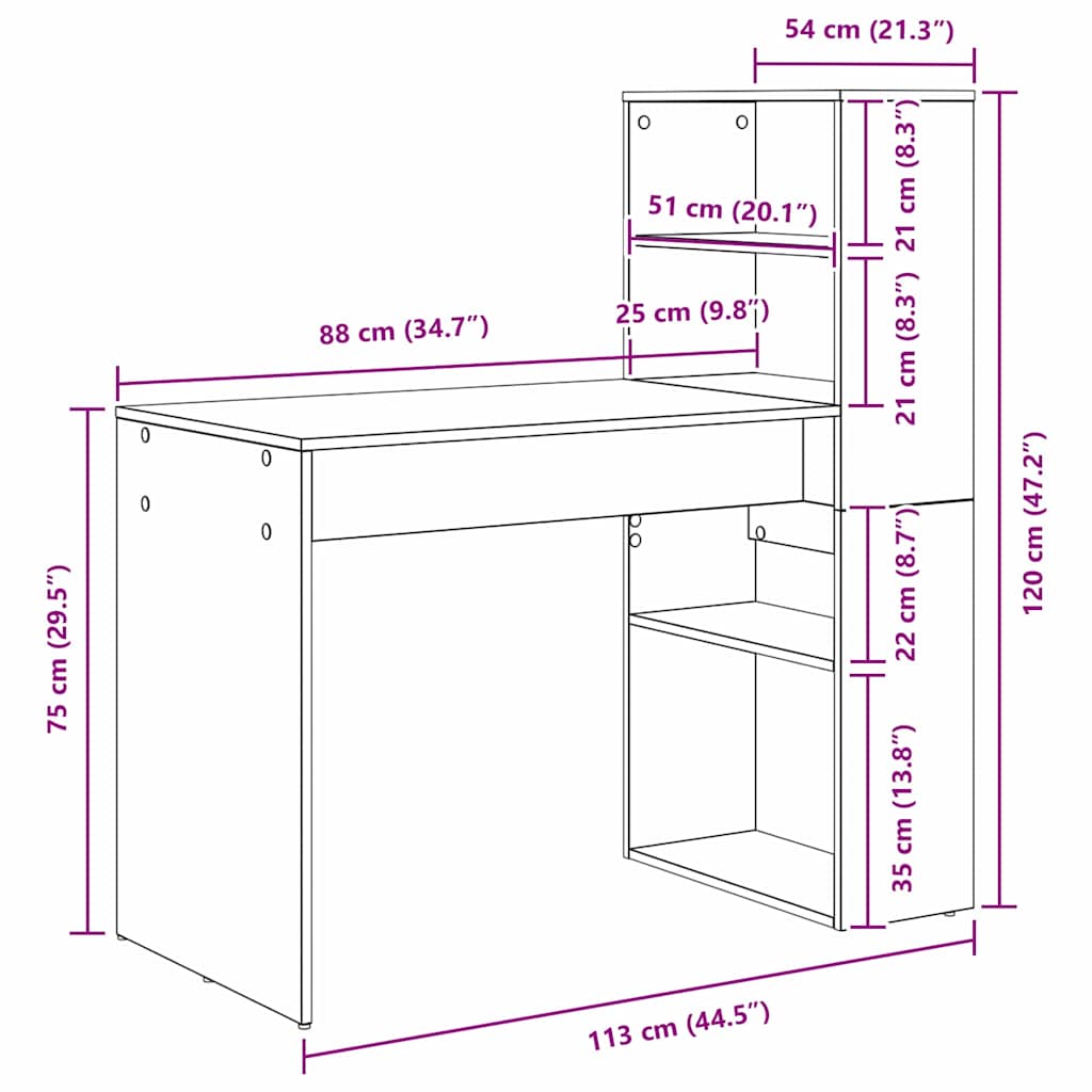 vidaXL Γραφείο Καπνιστή δρυς 113 x 54 x 120 εκ. Επεξεργασμένο ξύλο
